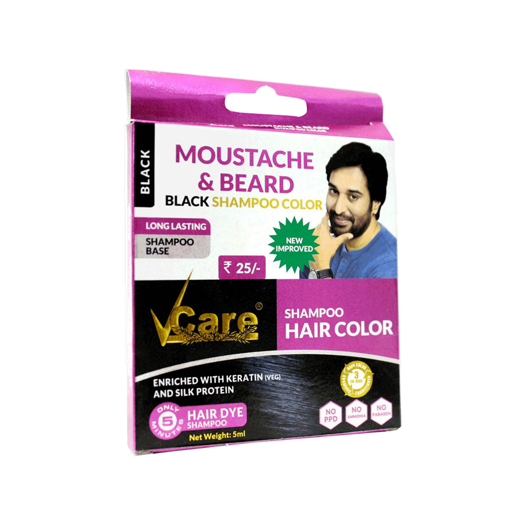 Vcare Moustache and Beard Hair Color Shampoo Black For Men 5ml